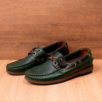 zapato mocasin Apache sperry nautico para hombre color verde x cafe 731