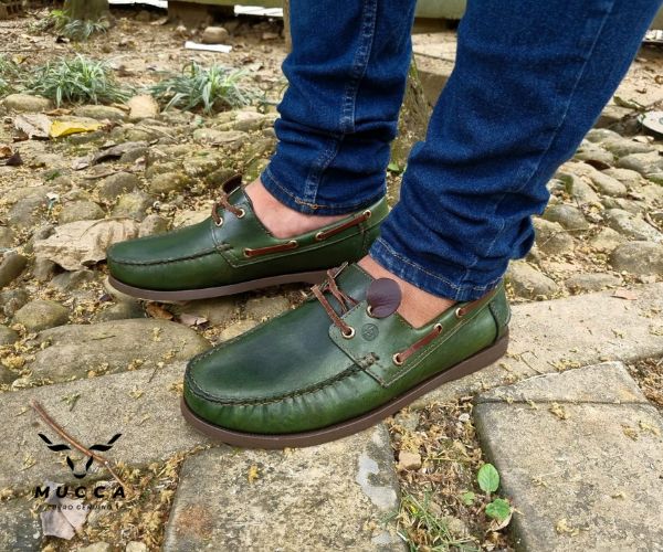 zapato mocasin Apache sperry nautico para hombre color verde x cafe 731