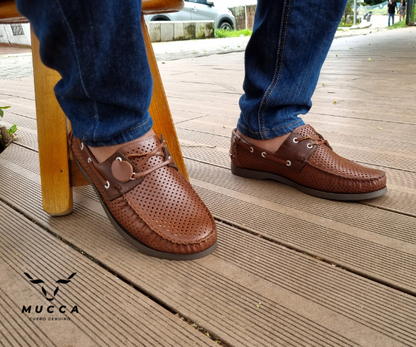 zapato mocasin Apache sperry nautico para hombre color comogli coñag xcafe perforado 731