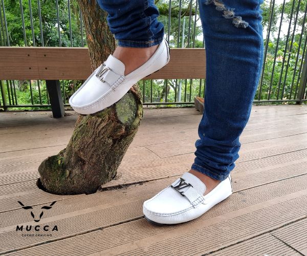 zapato mocasin Apache enchasado para hombre color blanco 568