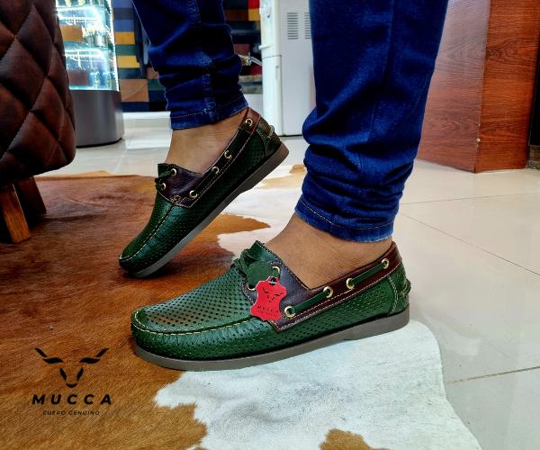 zapato mocasin Apache sperry nautico para hombre color verde perforado x coñag 731