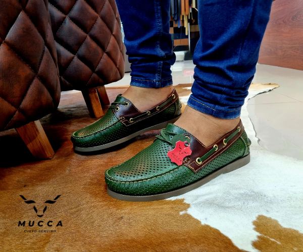 zapato mocasin Apache sperry nautico para hombre color verde perforado x coñag 731