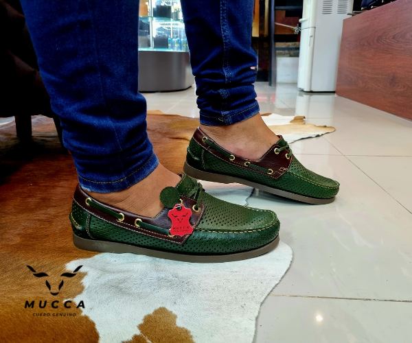 zapato mocasin Apache sperry nautico para hombre color verde perforado x coñag 731