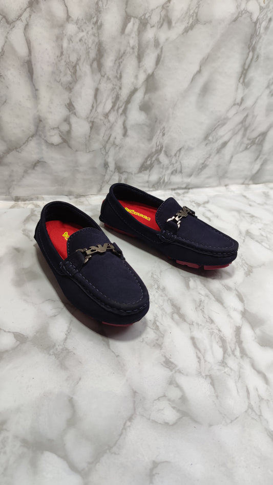 zapato mocasin Apache enchasado para niño color nobuck azul  034