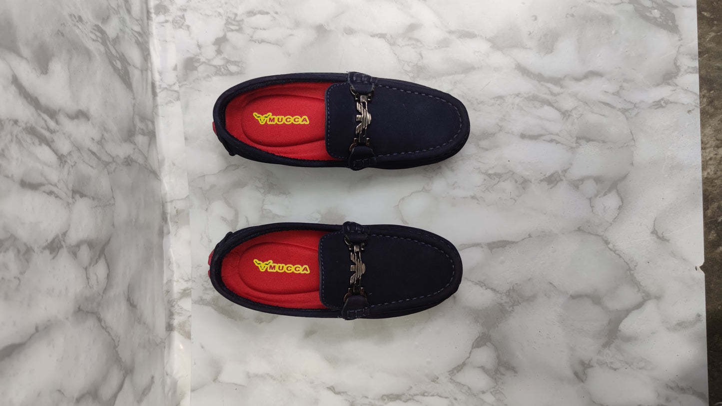 zapato mocasin Apache enchasado para niño color nobuck azul  034