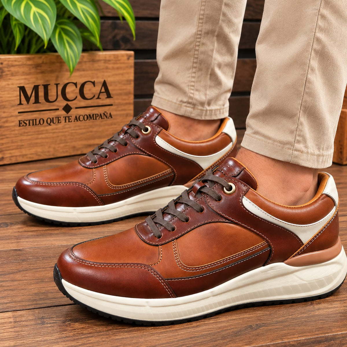 Zapato tenis deportivo en cuero para hombre color  versalles mieI x coñag x gris  2004