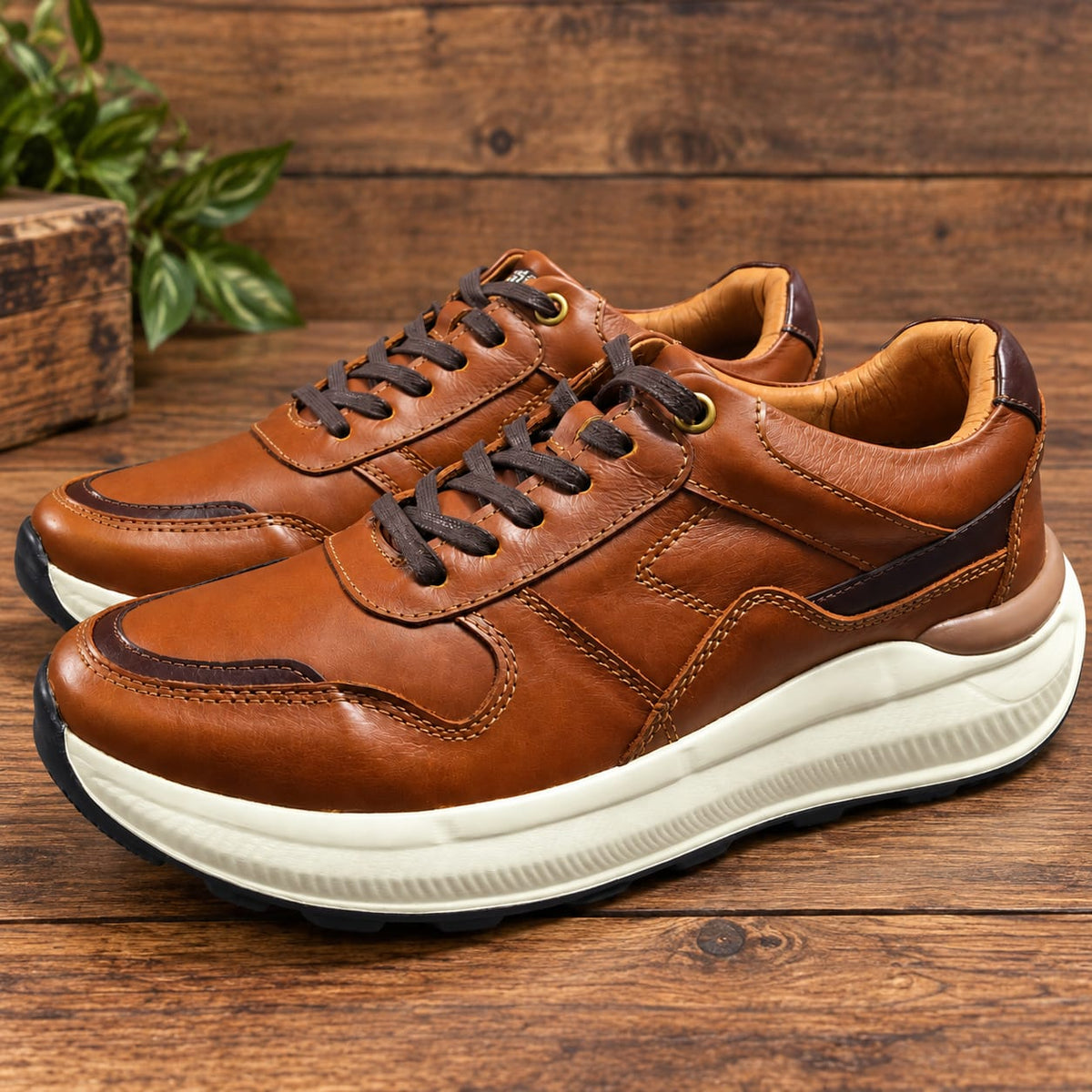 Zapato tenis deportivo en cuero para hombre color sheraton miel x coñag 2006