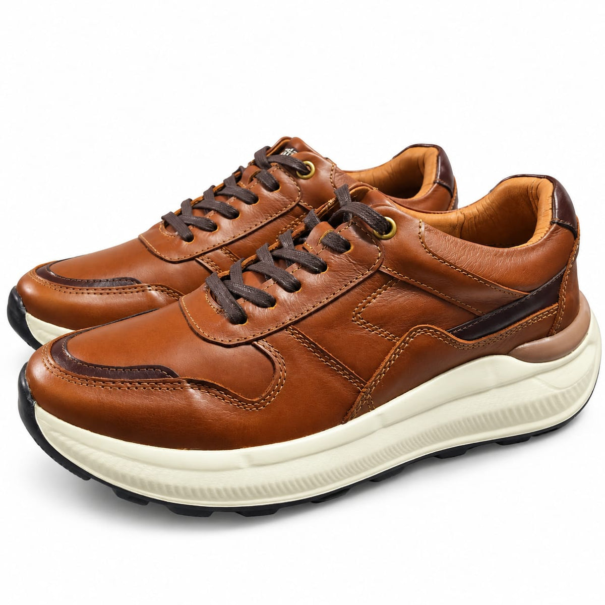 Zapato tenis deportivo en cuero para hombre color sheraton miel x coñag 2006