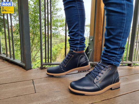 bota en cuero para hombre azul x cafe 207