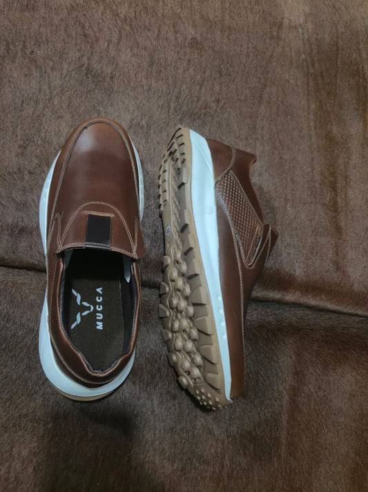 zapato tenis deportivo en cuero para hombre color coñag 2213