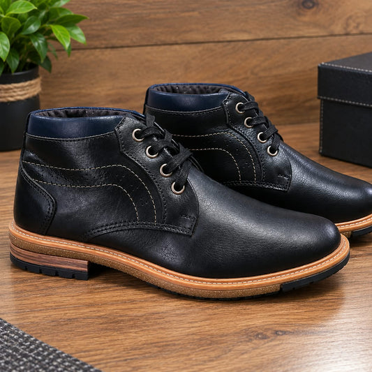 bota en cuero para hombre negra x azul 810