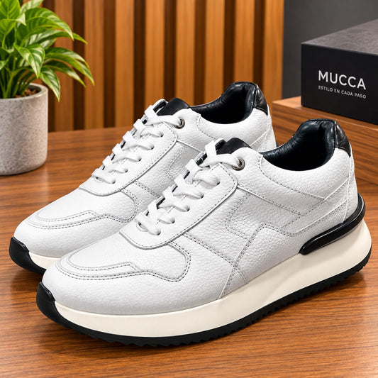 Zapato tenis deportivo en cuero para hombre color blanco x negro 2006