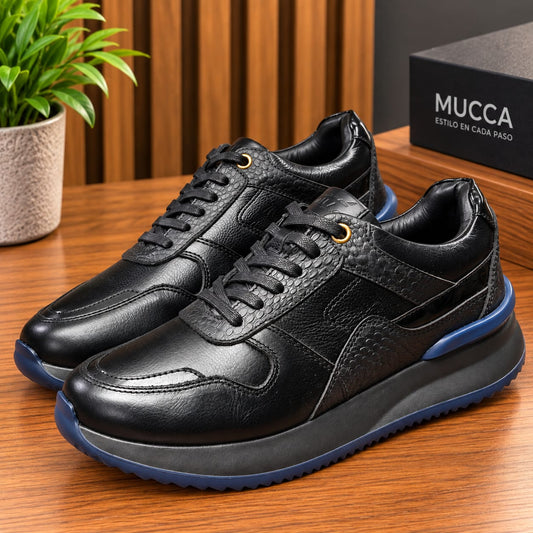 Zapato tenis deportivo en cuero para hombre color negro x camelon 2006