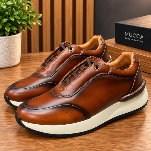 Zapato tenis deportivo en cuero para hombre color  versalles miel difuminado 2003