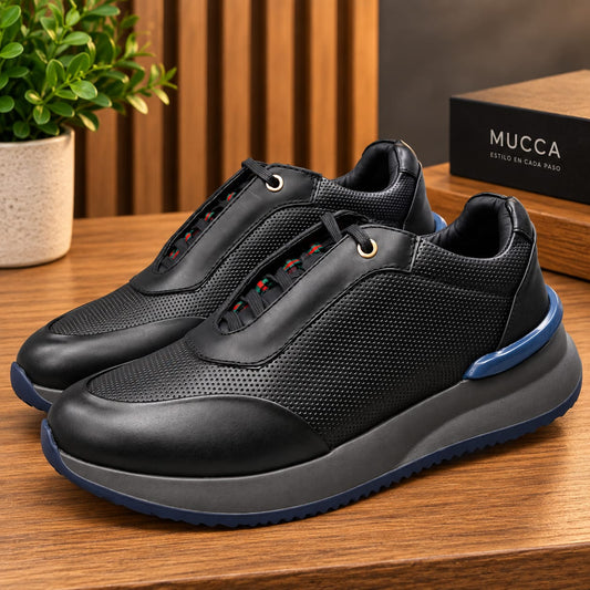 Zapato tenis deportivo en cuero para hombre color  versalles negro x placa  2003
