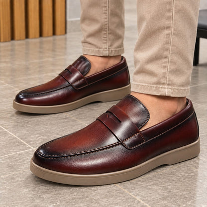 zapato mocasin Apache pegado  para hombre color coñag x difuminado 01 p