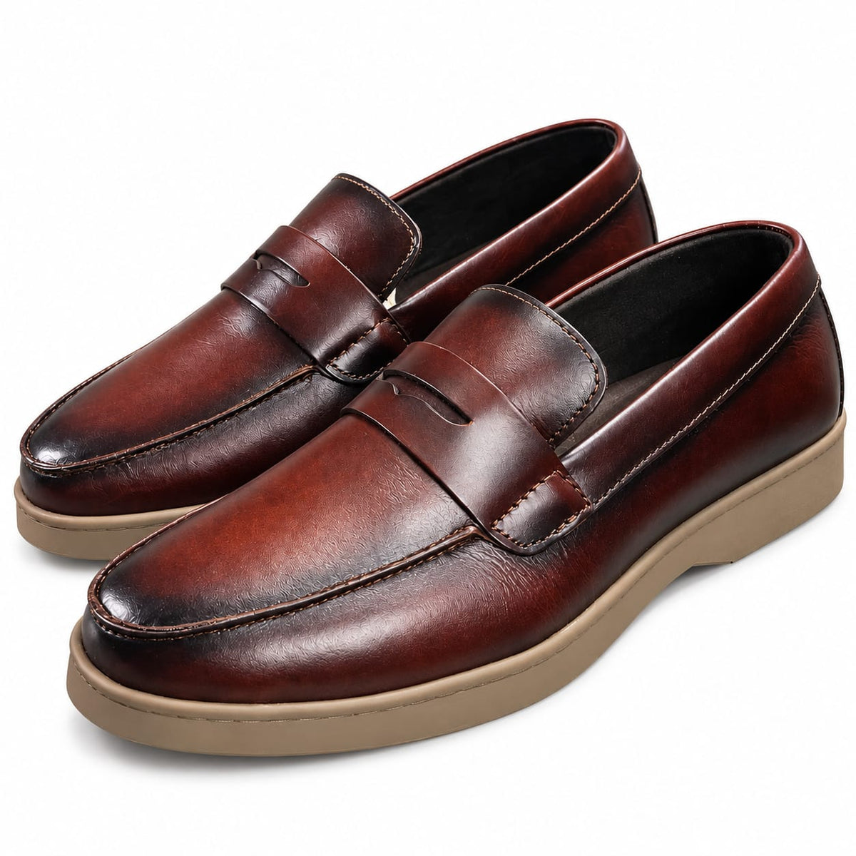 zapato mocasin Apache pegado  para hombre color coñag x difuminado 01 p