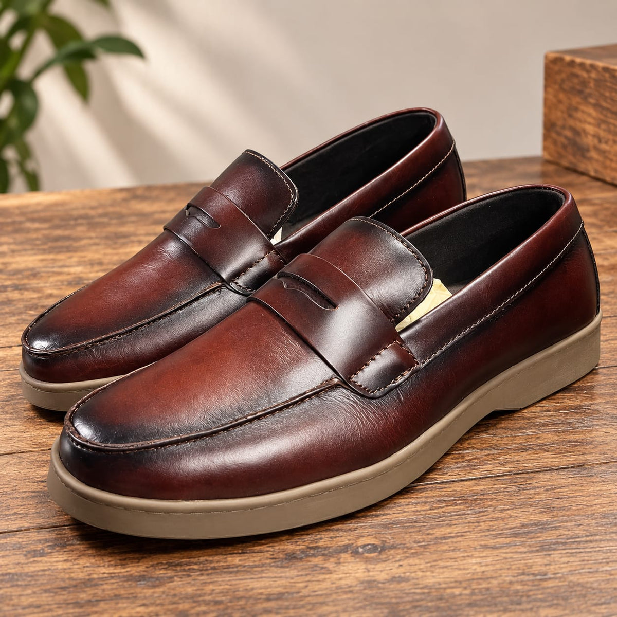 zapato mocasin Apache pegado  para hombre color coñag x difuminado 01 p