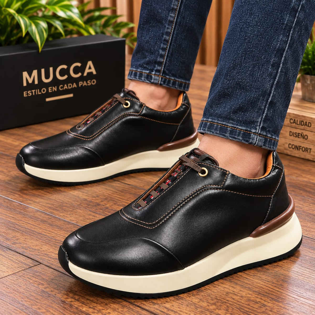 Zapato tenis deportivo en cuero para hombre color  versalles cafe 2003