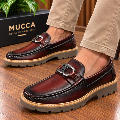 zapato mocasin Apache pegado  para hombre color coñag x difuminado 638 p