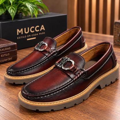 zapato mocasin Apache pegado  para hombre color coñag x difuminado 638 p