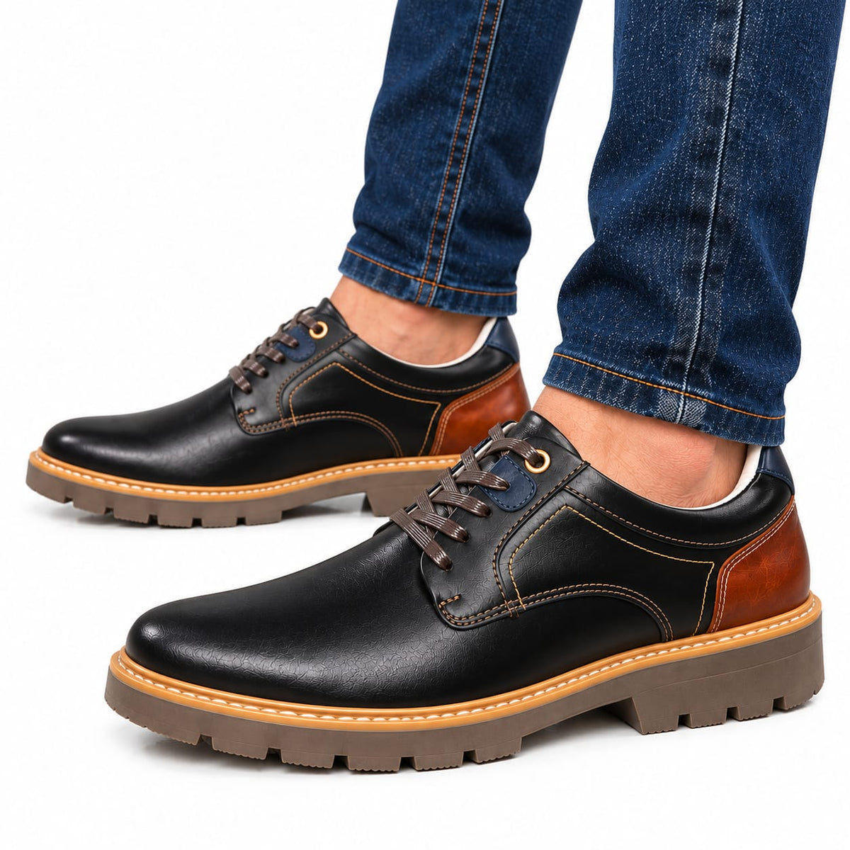 zapato casual en cuero para hombre color versalles cafe x miel x azul 3004