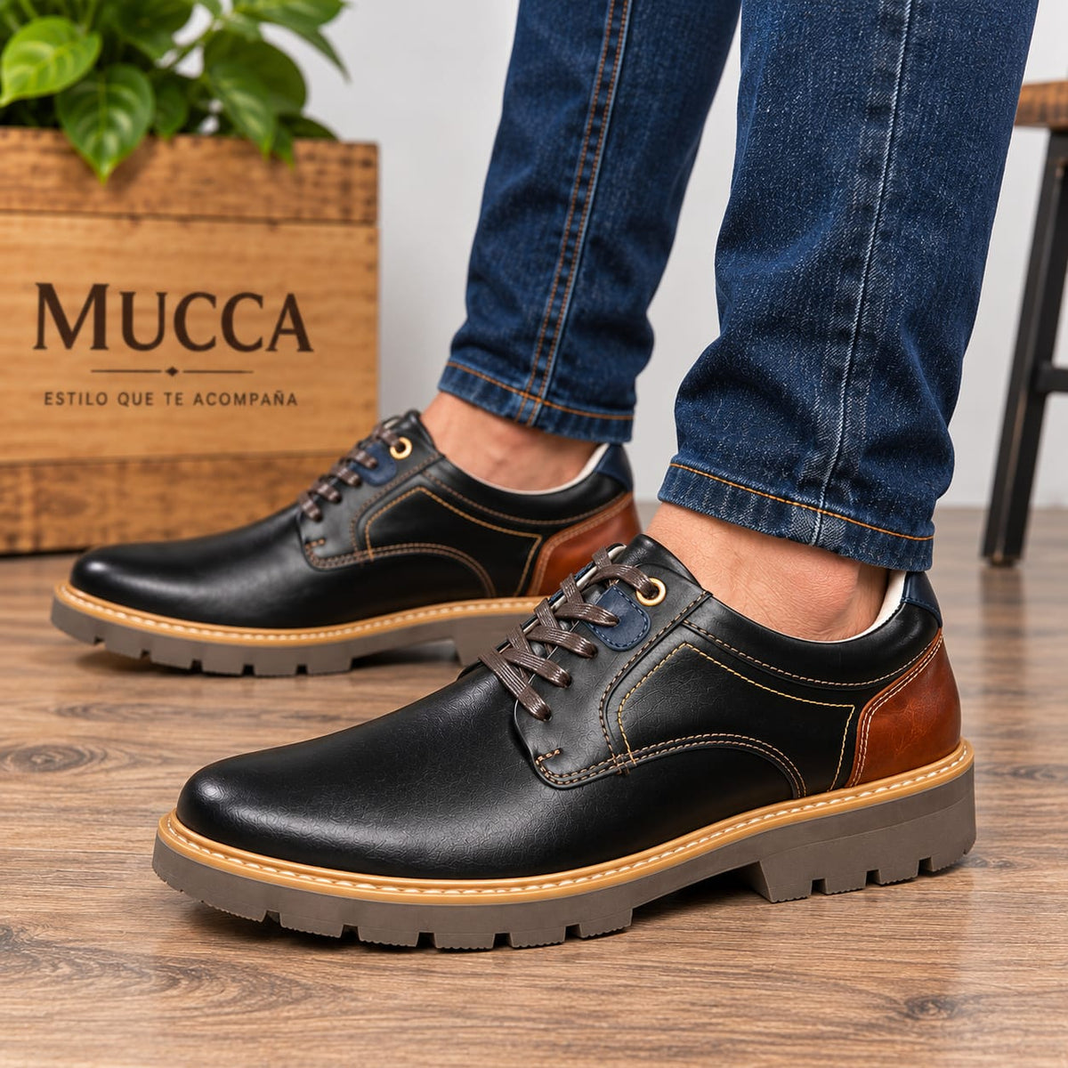 zapato casual en cuero para hombre color versalles cafe x miel x azul 3004