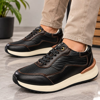 Zapato tenis deportivo en cuero para hombre color negro x cafe 2002