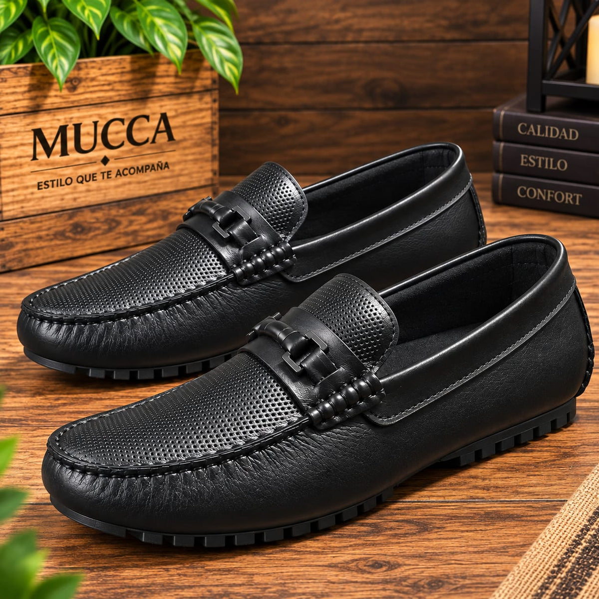 zapato mocasin Apache enchasado para hombre color negro x placa 661