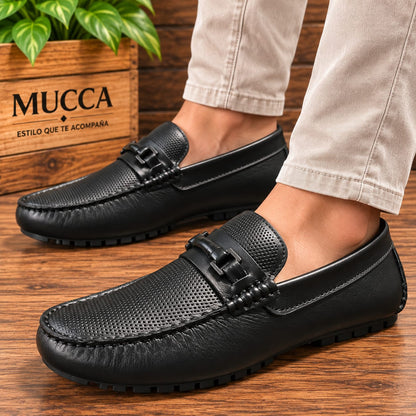 zapato mocasin Apache enchasado para hombre color negro x placa 661