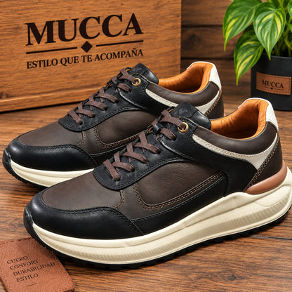 Zapato tenis deportivo en cuero para hombre color cafe x negro x blanco 2004