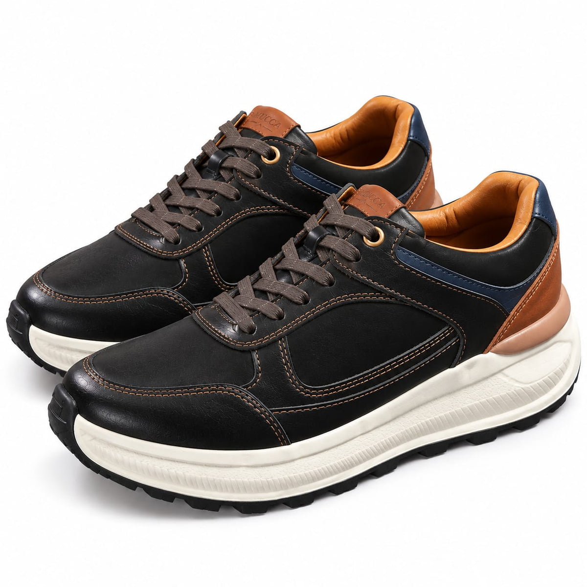 Zapato tenis deportivo en cuero para hombre color  versalles cafe x miel x azul   2004