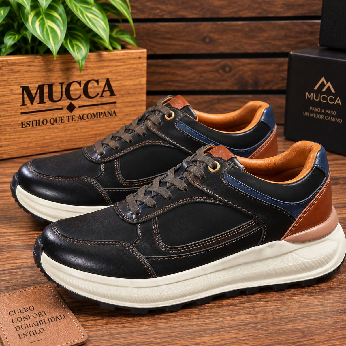 Zapato tenis deportivo en cuero para hombre color  versalles cafe x miel x azul   2004