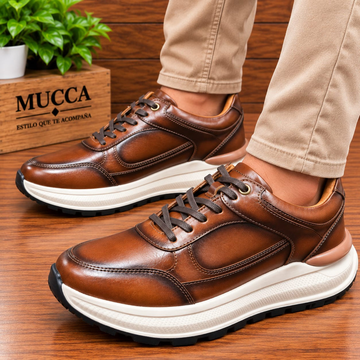 Zapato tenis deportivo en cuero para hombre color versalles miel x difuminado 2004