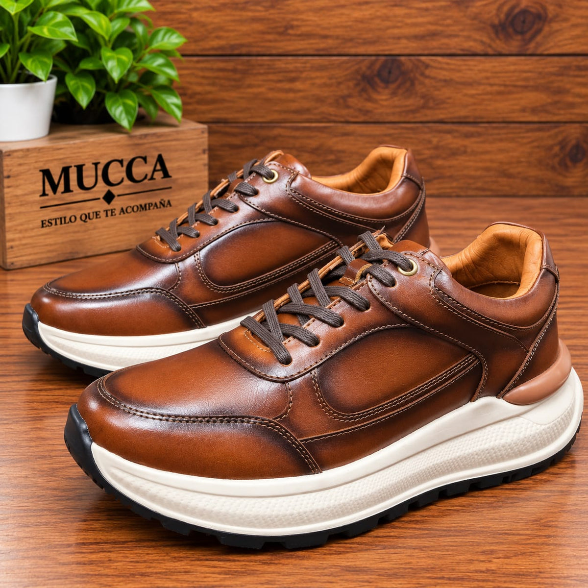 Zapato tenis deportivo en cuero para hombre color versalles miel x difuminado 2004