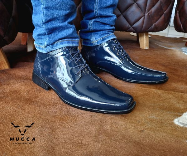 bota en cuero clasica para hombre azul charol 1720