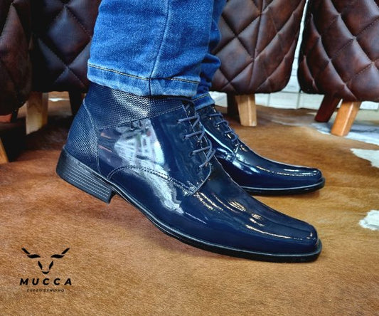 bota en cuero clasica para hombre azul charol 1720