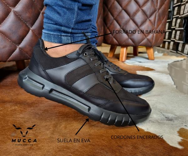 zapato tenis deportivo en cuero para hombre color nobuck negro x negro liso 1216