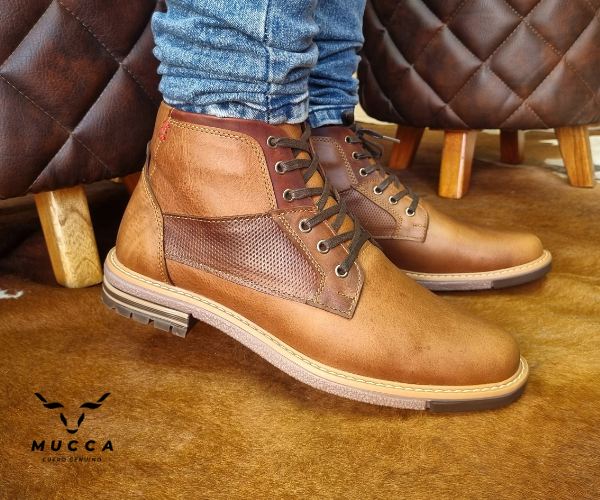 bota en cuero para hombre color miel claro combinado  080