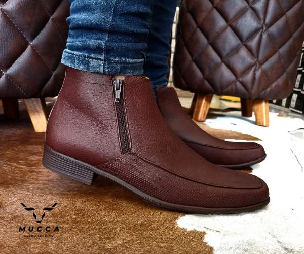 bota en cuero clasica para hombre color sangria con cierre 622