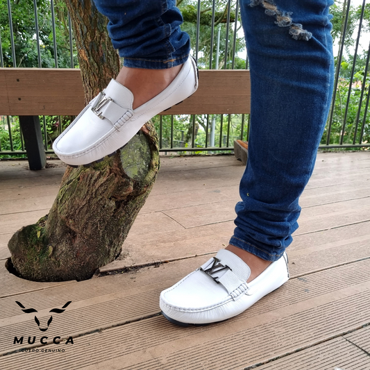 zapato mocasin Apache enchasado para hombre color blanco 568