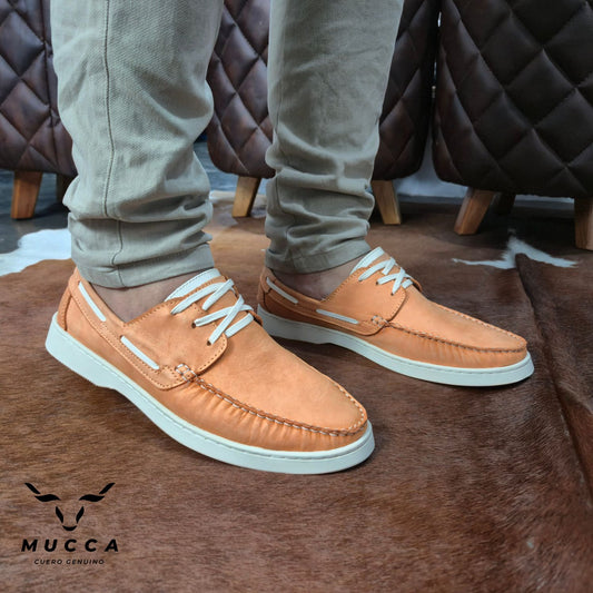 zapato mocasin Apache pegado para hombre color nobuck tangerin 751 p