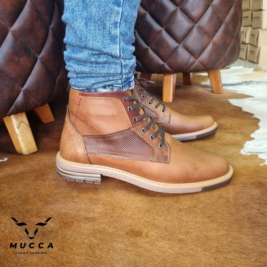 bota en cuero para hombre color miel claro combinado  080