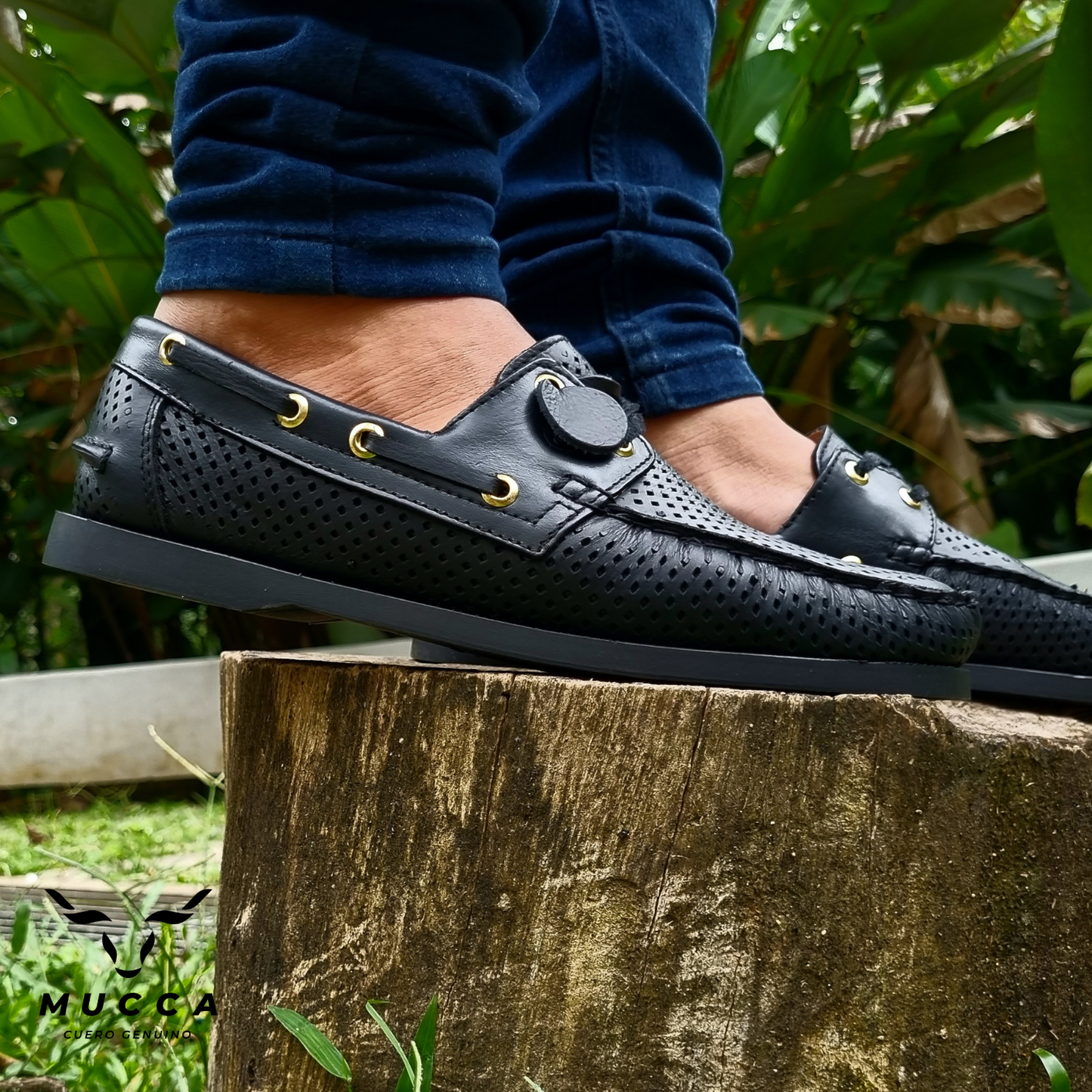 zapato mocasin Apache sperry nautico para hombre color negro perforado 731