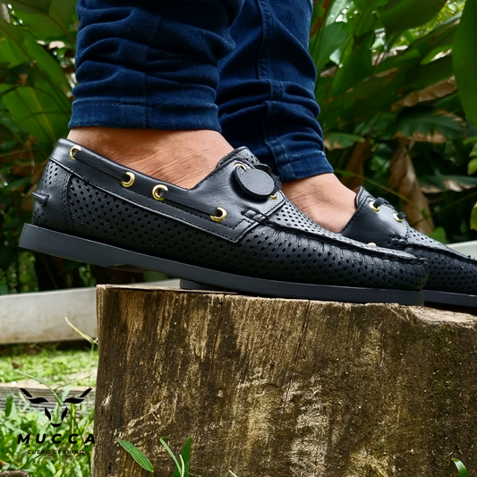 zapato mocasin Apache sperry nautico para hombre color negro perforado 731