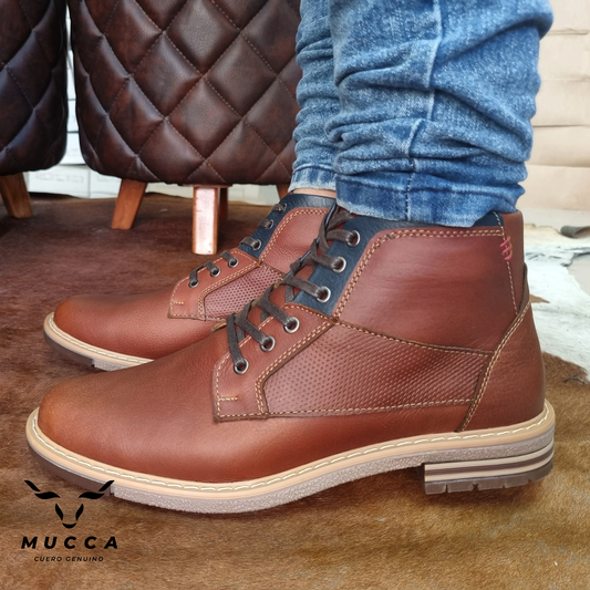 bota en cuero para hombre color miel x azul 080