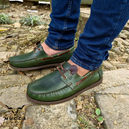 zapato mocasin Apache sperry nautico para hombre color verde x cafe 731