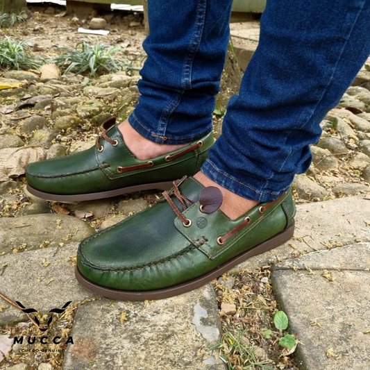 zapato mocasin Apache sperry nautico para hombre color verde x cafe 731