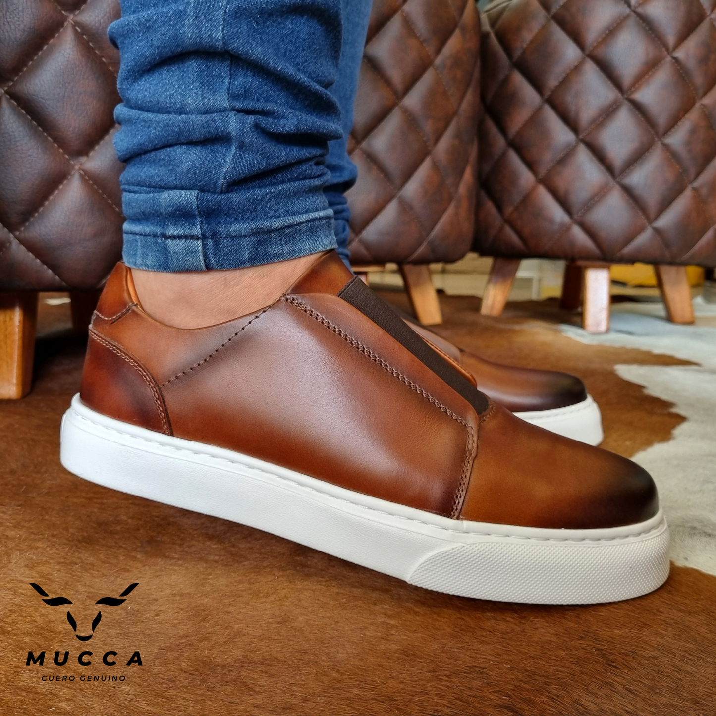 zapato tenis deportivo en cuero para hombre color miel difuminado 104