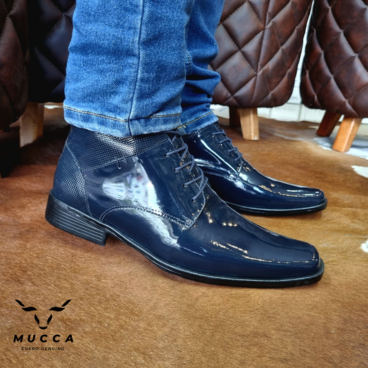 bota en cuero clasica para hombre azul charol 1720